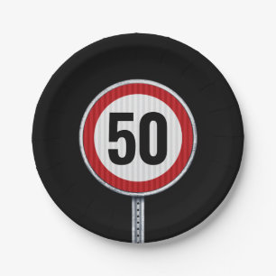50. Geburtstag Geschwindigkeitsbegrenzungsschild - Pappteller