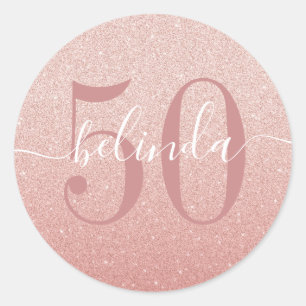 50. Geburtstag Girly Rose Gold Blush Rosa Monogram Runder Aufkleber