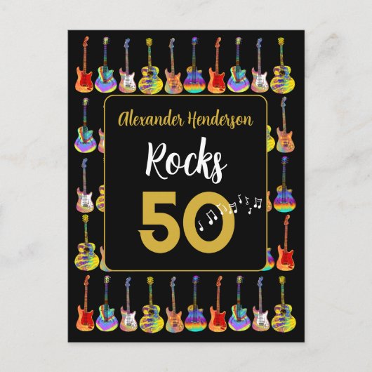 50. Geburtstag Gitarrenrocks 50 Personalisiert Postkarte (Vorderseite)