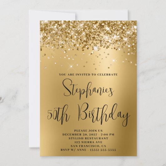 50. Geburtstag Glittery Golden Glam Gradient Einladung (Vorderseite)