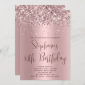 50. Geburtstag Glittery Pink Rose Gold Einladung (Vorne/Hinten)
