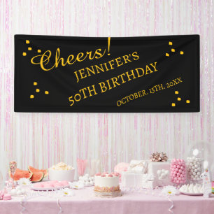 50. Geburtstag Glitzer Black and Gold Banner