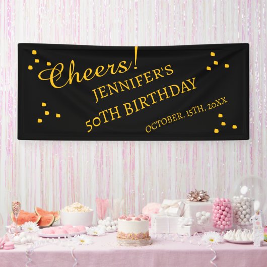 50. Geburtstag Glitzer Black and Gold Banner (Party)