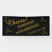 50. Geburtstag Glitzer Black and Gold Banner (Horizontal)