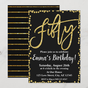 50. Geburtstag: Glitzer in Schwarz und Gold Einladung