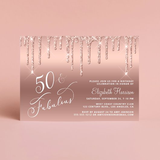 50. Geburtstag Glitzer Rose Gold Einladung