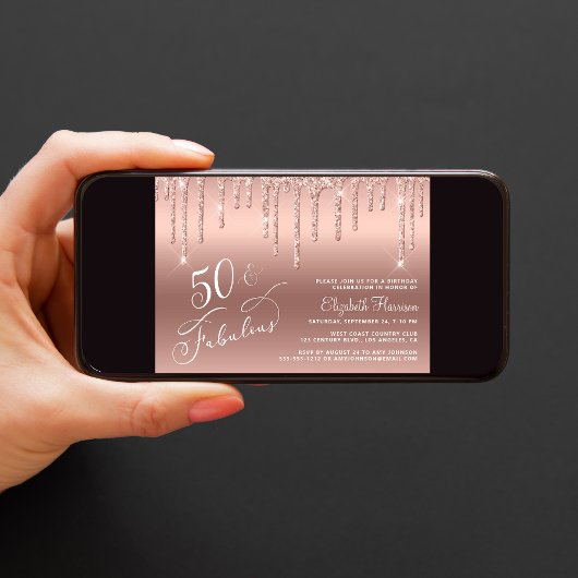 50. Geburtstag Glitzer Rose Gold Einladung