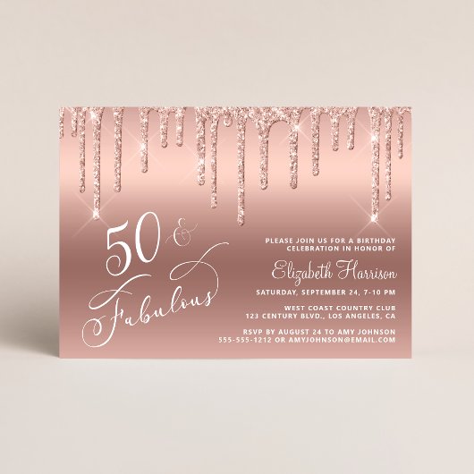 50. Geburtstag Glitzer Rose Gold Einladung