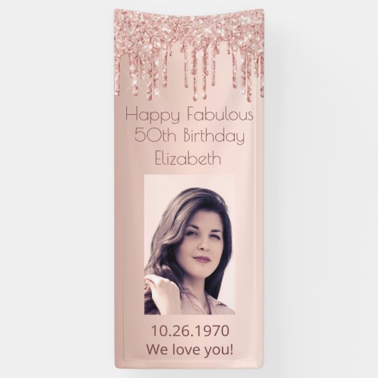 50. Geburtstag Glitzer Rose Gold Foto Banner (Vertikal)