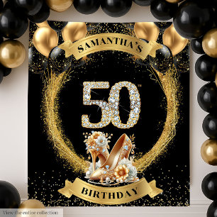 50. Geburtstag glühende Diamantzahlen Hohe Absätze Wandteppich
