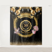 50. Geburtstag Gold Ballons Blush High Heels Wandteppich (Vorderseite)