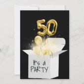 50. Geburtstag Gold Ballons in weißer Box Einladung (Vorderseite)