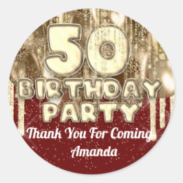 50. Geburtstag Gold BALLONS Vielen Dank bordeauxro Runder Aufkleber