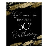 50. Geburtstag Gold Black Willkommen Poster (Vorderseite)