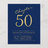 50. Geburtstag Gold Blue Budget Einladung Flyer (Vorne)
