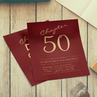 50. Geburtstag Gold Burgund Budget Einladung Flyer