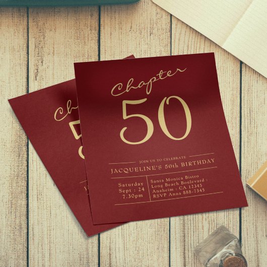 50. Geburtstag Gold Burgund Budget Einladung Flyer
