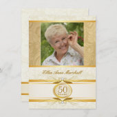 50. Geburtstag - Gold Damask Foto Einladung (Vorne/Hinten)