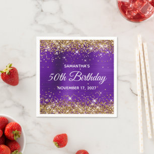 50. Geburtstag Gold Glitter Lila Folie Serviette