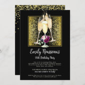 50. Geburtstag Gold Glitzer Champagne Black Einladung (Vorne/Hinten)