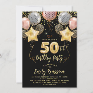 50. Geburtstag Gold Glitzer Confetti Balloons Blac Einladung