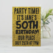 50. GEBURTSTAG GOLD GLITZER CUSTOM EINLAGEN EINLADUNG (Stehend Vorderseite)