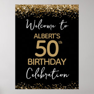 50. Geburtstag Gold Glitzer und Schwarz Willkommen Poster