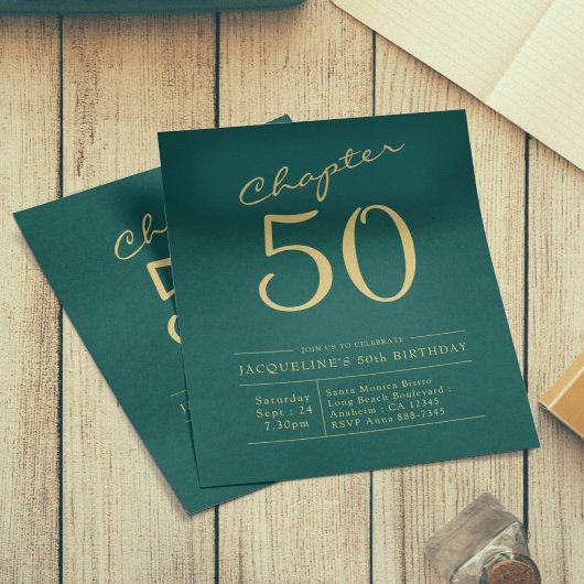 50. Geburtstag Gold Green Budget Einladung Flyer
