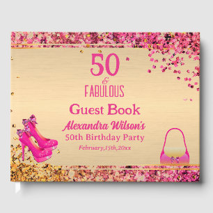 50. Geburtstag Gold Hot Pink High Heels Glittery Gästebuch