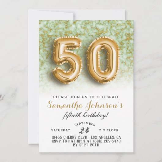 50. Geburtstag Gold Marmor Einladung (Vorderseite)