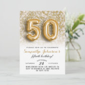 50. Geburtstag Gold Marmor Einladung (Stehend Vorderseite)