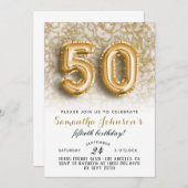50. Geburtstag Gold Marmor Einladung (Vorne/Hinten)
