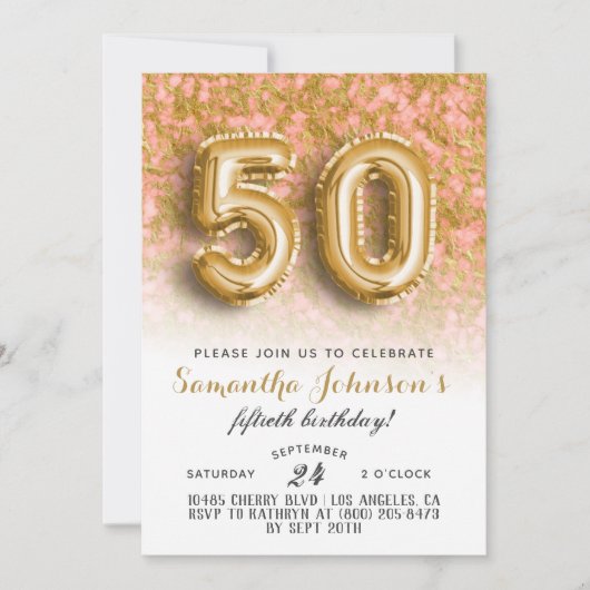 50. Geburtstag Gold Marmor Einladung (Vorderseite)