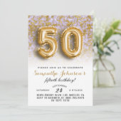 50. Geburtstag Gold Marmor Einladung (Stehend Vorderseite)
