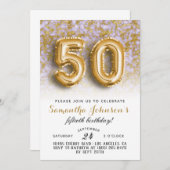 50. Geburtstag Gold Marmor Einladung (Vorne/Hinten)