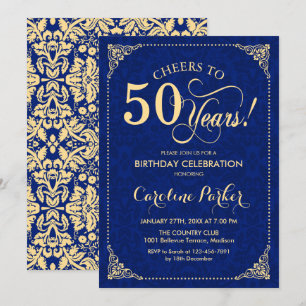 50. Geburtstag - Gold Navy Damast Einladung