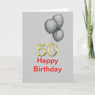 50. Geburtstag Gold Numbers Balloons Blank Cards Karte