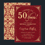 50. Geburtstag - Gold Red Damask Einladung<br><div class="desc">50. Geburtstag Einladung Elegantes Vintages Rot-und Imitat-Gold-Design mit Damast-Muster. Enthält Skript-Schriftart. Bis 50 Jahre! Kann in jedem Alter personalisiert werden! Nachricht,  wenn Sie weitere Anpassungen benötigen.</div>