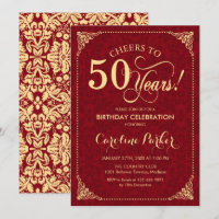 50. Geburtstag - Gold Red Damask