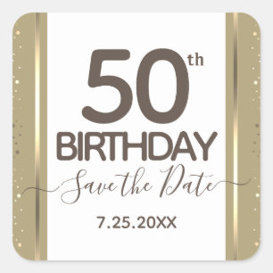 50. Geburtstag Gold Save the Date Elegantes Script Quadratischer Aufkleber