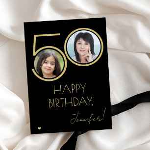 50. Geburtstag Gold Schwarz Foto elegante Grüße Karte