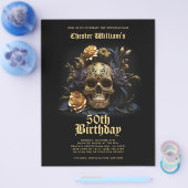 50. GEBURTSTAG GOLD SKULL ROSE HALLOWEEN-PARTY FLYER (Einzeln)