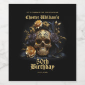50. GEBURTSTAG GOLD SKULL ROSE HALLOWEEN-PARTY WEINETIKETT (Einzelnes Label)