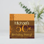 50. Geburtstag Gold und Schokolade Braun Sterne Einladung (Stehend Vorderseite)