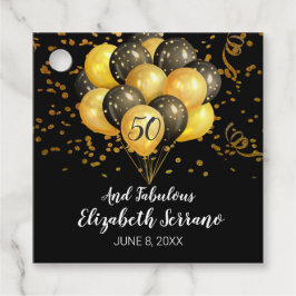 50. Geburtstag Gold und schwarze Balloons und Conf Geschenkanhänger