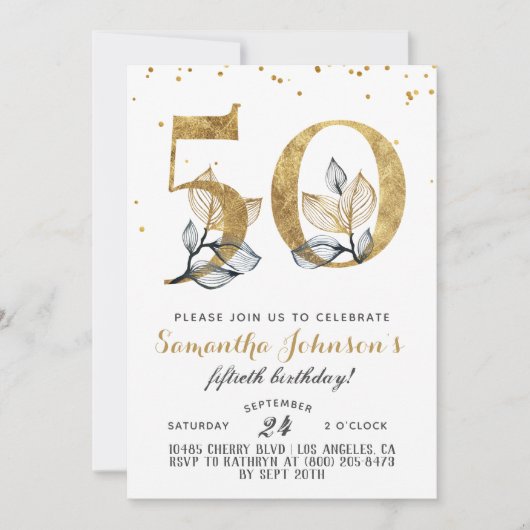 50. Geburtstag Goldene Blüte Einladung (Vorderseite)