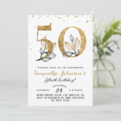 50. Geburtstag Goldene Blüte Einladung (Stehend Vorderseite)
