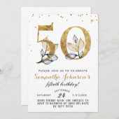 50. Geburtstag Goldene Blüte Einladung (Vorne/Hinten)