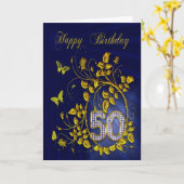 50. Geburtstag goldene Schmetterlinge Karte (Gelbe Blume)