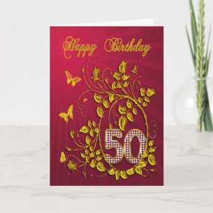 50. Geburtstag goldene Schmetterlinge Karte